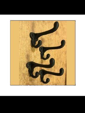 Four (4) Cast Iron Black 2 3/4" tall Double Wall Hooks Set of Four (4) 01202 B